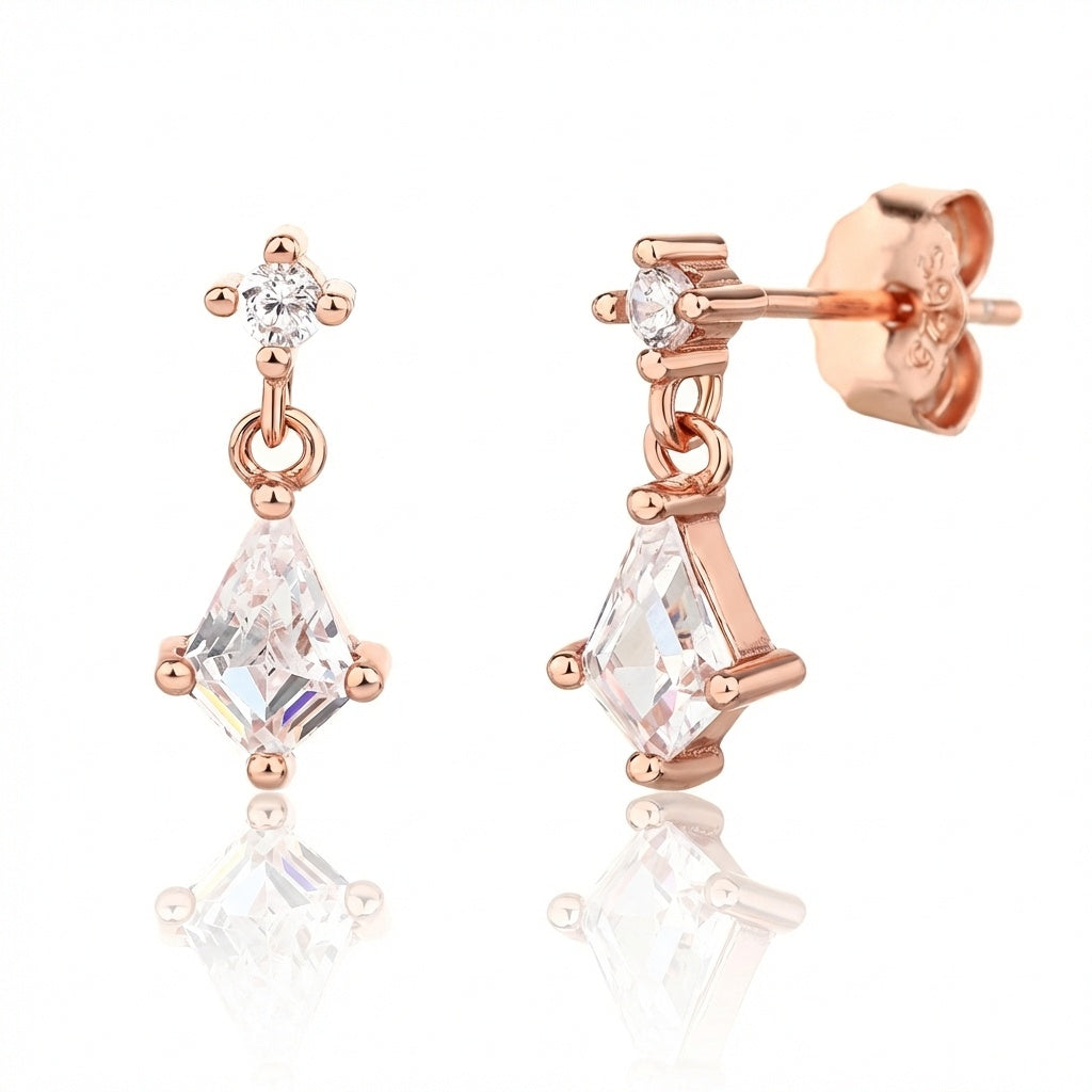 זוג עגילי כסף 925 בציפוי Rose Gold ושיבוץ זירקון