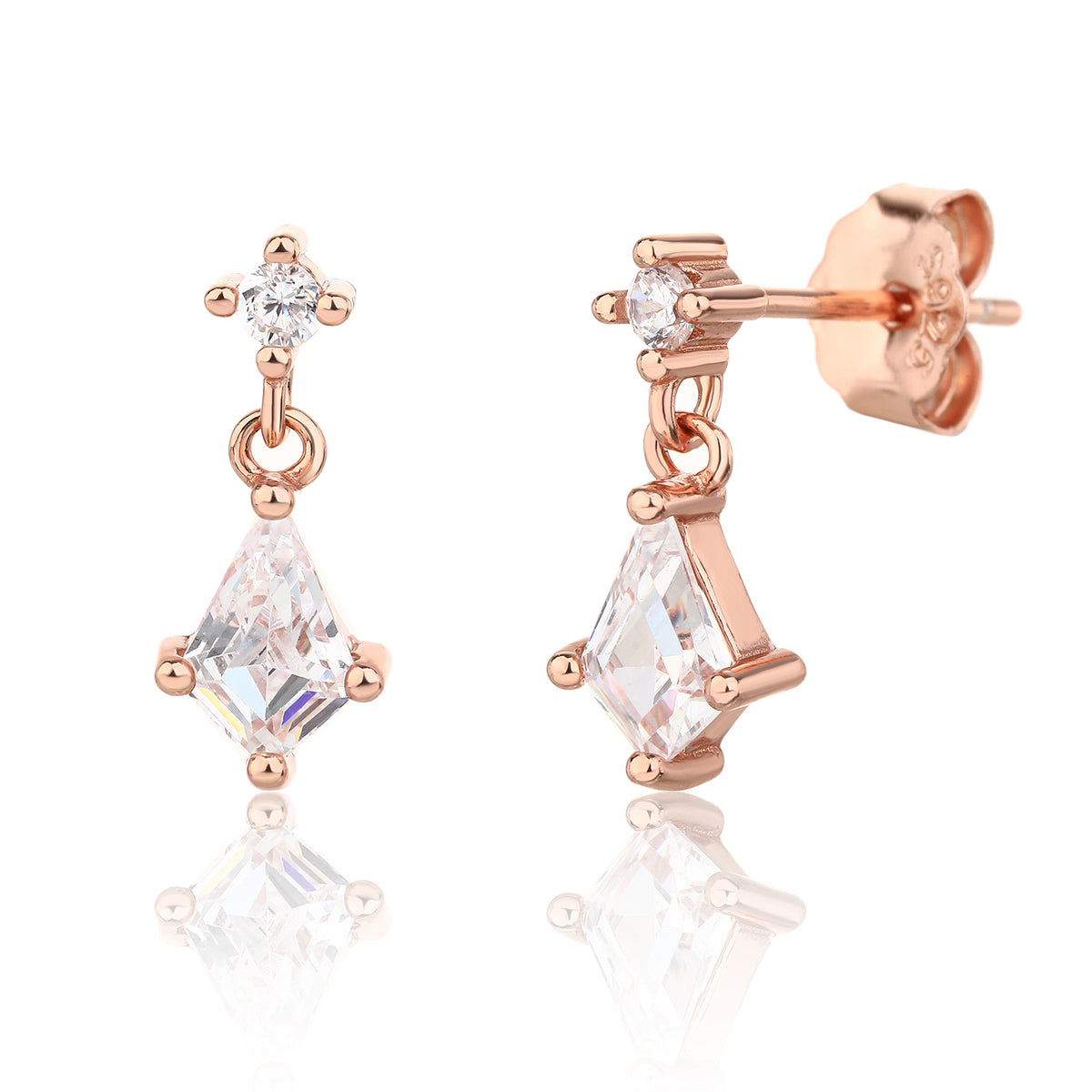 זוג עגילי כסף 925 בציפוי Rose Gold ושיבוץ זירקון