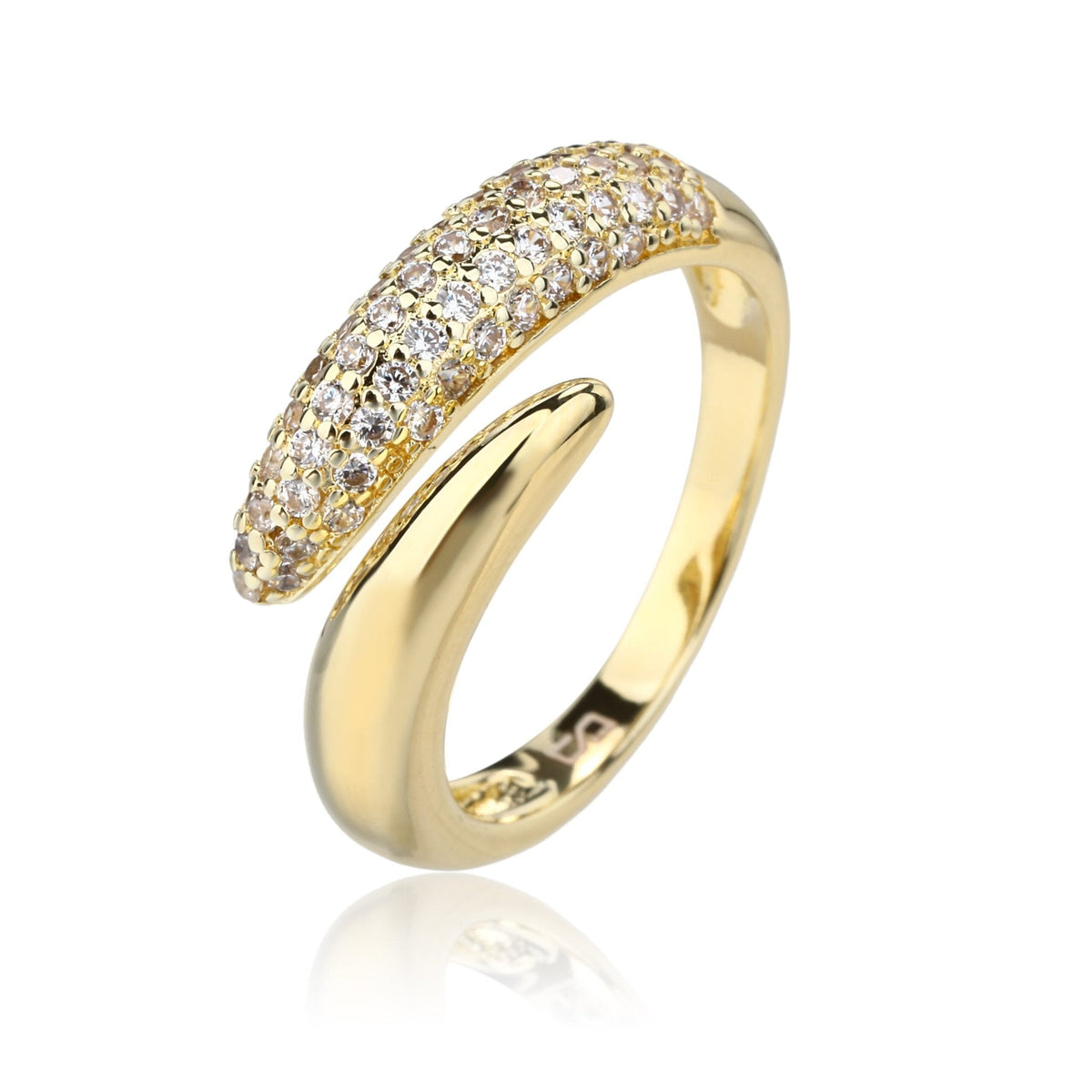 Aurelia | טבעת פתוחה בציפוי זהב 14K משובצת זירקונים – עיצוב יוקרתי ונועז