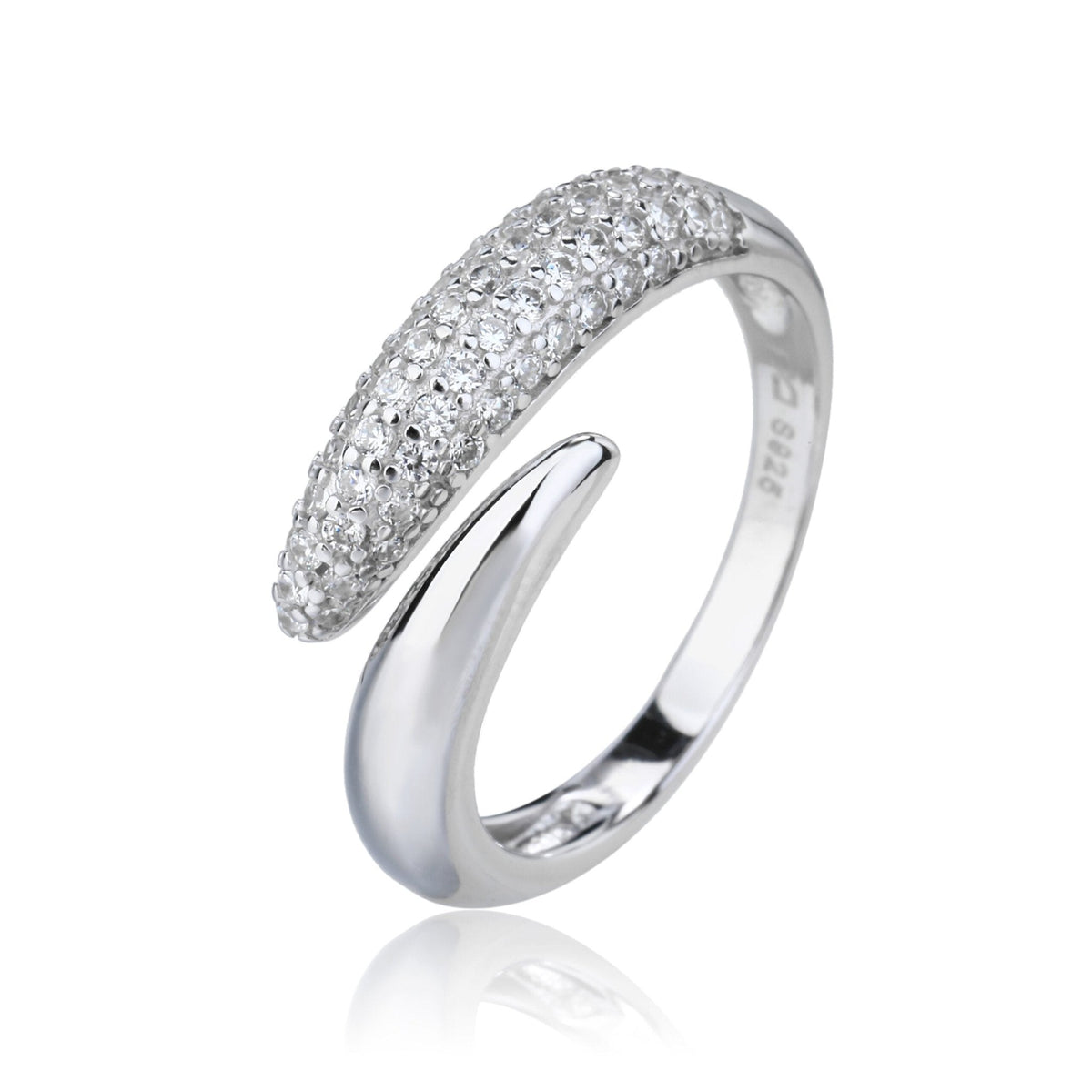 Aurelia | טבעת פתוחה מכסף אמיתי 925 משובצת זירקונים – עיצוב אלגנטי ונקי