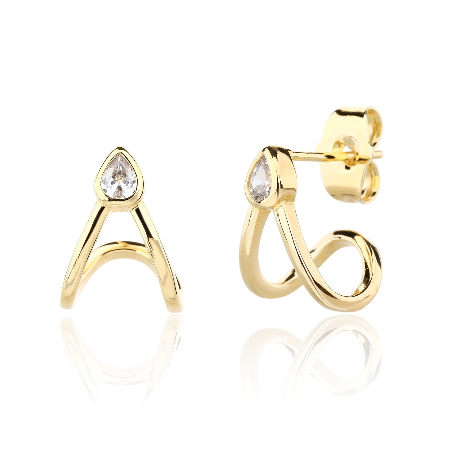 Rivela  | עגילי זירקון בציפוי זהב 14K – עיצוב פתוח אלגנטי וייחודי